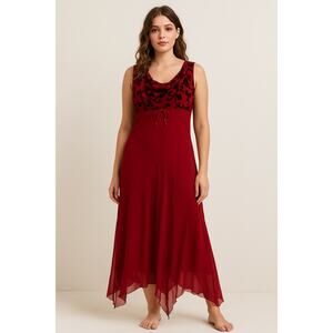 Jonathan Martin Silk Velvet Burnout Maxi Dress Red Cowl Neck Y2K Romantic 8
